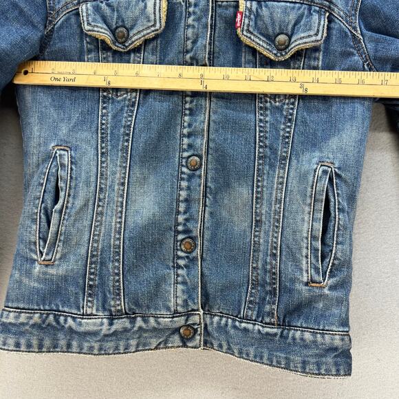 Levi's XX Jacket Women's M Blue Sherpa Lined Denim Jacket Band Collar Vintage - Picture 9 of 11